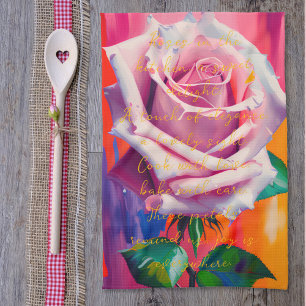 Fette rosa Rose in Blüte Gedicht Bohemian Artsy Geschirrtuch