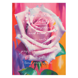 Fette rosa Rose in Blüte Gedicht Bohemian Artsy Tischdecke