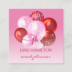 Fette rosa rote Monogramm-Ballons Quadratische Visitenkarte