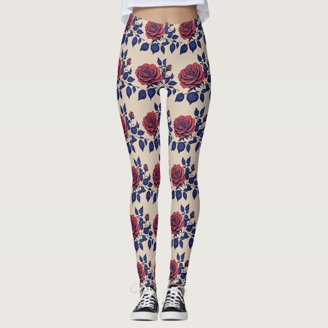 Fette rot gemalte Rosen  Leggings (Vorderseite)