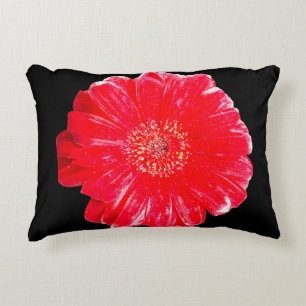 Fette rote Gerbera-Daisy-Kissenhülle mit schwarzem Dekokissen