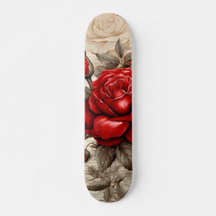 Fette rote Rose Dekupage inspirierte Collage Skateboard