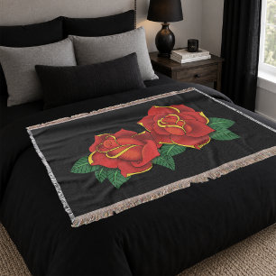 Fette rote traditionelle Rosen-Tätowierung Schwarz Decke