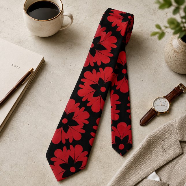 Fette rote und schwarze Blumenstatement  Krawatte (Von Creator hochgeladen)