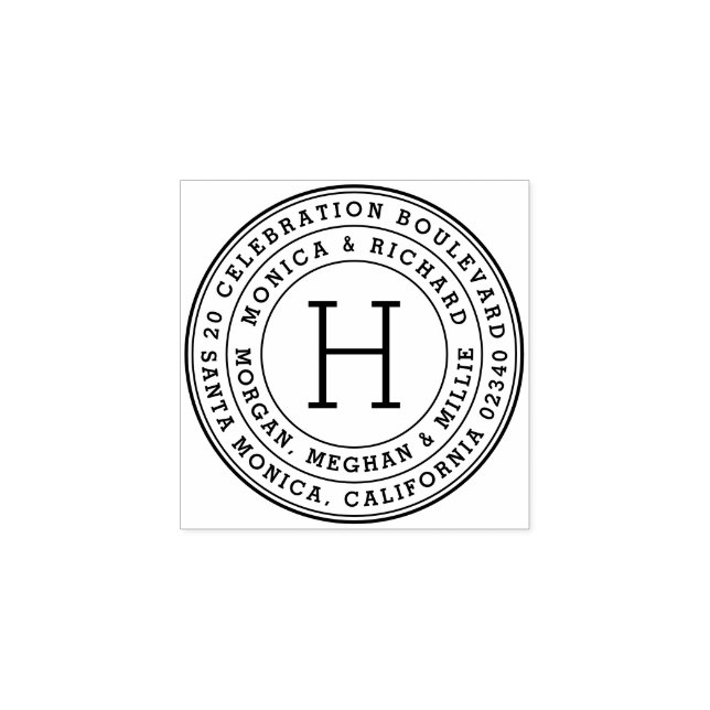 Fette Round-Family-Namen und Monogram-Rücksendeadr Gummistempel (Prägung)