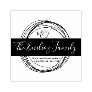 Fette Schrift Ringe Familie Monogrammierte Adresse Gummistempel