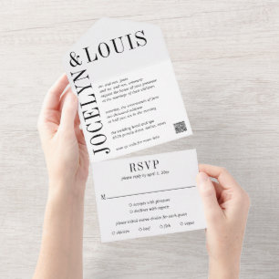Fette Schwarz-Weiß-QR-Code-Moderne Hochzeit All In One Einladung