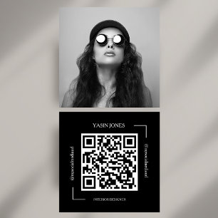 Fette Schwarz-Weiß-QR-Code-Sozialfoto-Quadrat Quadratische Visitenkarte
