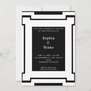 Fette schwarz-weiße Art-Deco-Hochzeit Einladung
