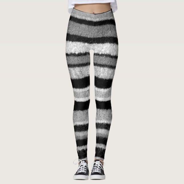 fette schwarz-weiße Streifen aus gestrichenem Shab Leggings (Vorderseite)