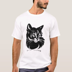Fette schwarze Katzen-Schablone Silhouette Vintage T-Shirt