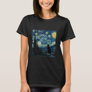 Fette schwarze Katzensilhouette Van Gogh Kunststil T-Shirt