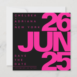 Fette schwarze pinkfarbene Typografie Hochzeit Save The Date