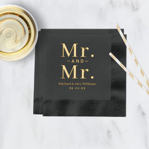 Fette schwarze und goldene Mr und Mr Hochzeit Servietten Mit Folie