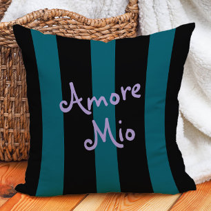 Fette schwarze und tealblaue Streifen Amore Mio Kissen