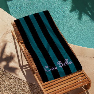 Fette schwarze und tealblaue Streifen   Ciao Bella Strandtuch