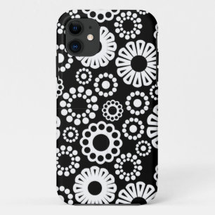 Fette schwarze weiße retro stilisierte Blumenpunkt Case-Mate iPhone Hülle