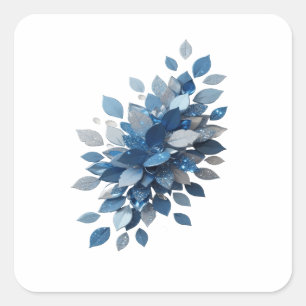 Fette Silber BLUE LEAVES Sticker Druck