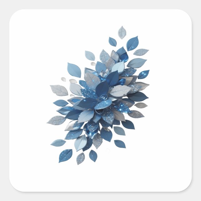 Fette Silber BLUE LEAVES Sticker Druck (Vorderseite)