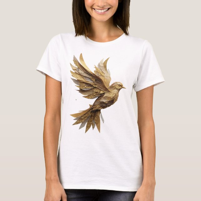 Fette Silber-GOLDENER VOGEL 3D-Textkunst T-Shirt (Vorderseite)