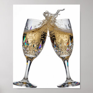Fette Silberne CHAMPAGNER TOAST Künstlerisches Mot Poster