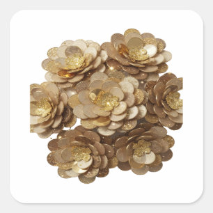 Fette Silberne GOLDENE BLUMEN Dekorative Kunst Quadratischer Aufkleber