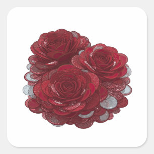 Fette silberne ROT ROSEN UND MÜNZEN Sticker Druck