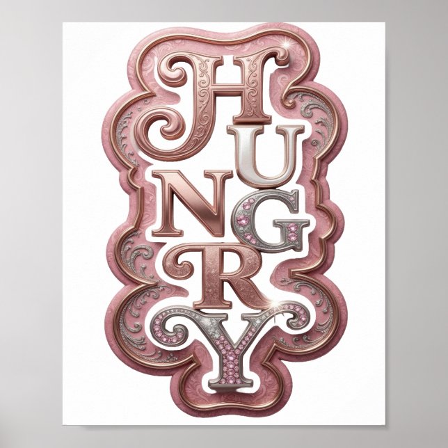 Fette Silver HUNGRY Zitat Gestaltung Poster (Vorne)