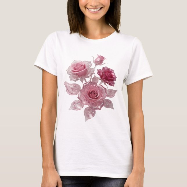 Fette Silver PINK ROSES Statement T-Shirt (Vorderseite)