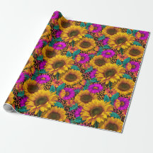 Fette Sonnenblume & Leopard Geschenkpapier