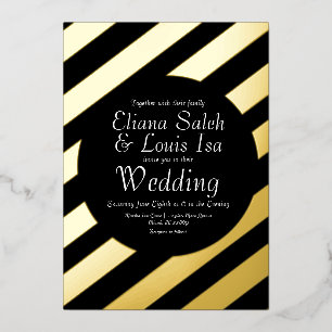 Fette Streifen Gold Schrift Hochzeit geprägt  Folieneinladung