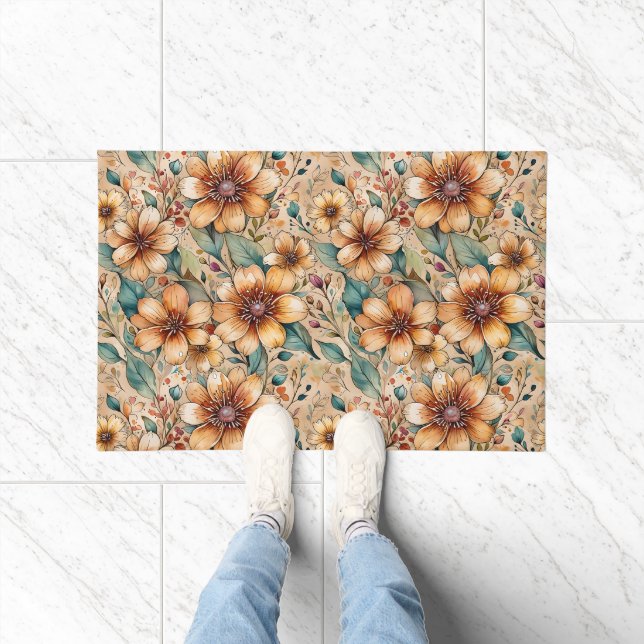 Fette Tan- und Türkisblumen  Fußmatte (Indoor)