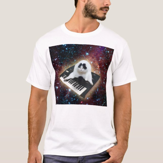 Fette Tastatur-Raum-Katze T-Shirt (Vorderseite)