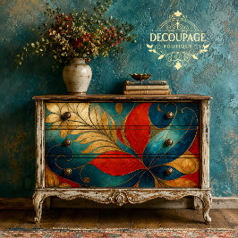 Fette Teal-Rot-Blumen-Dekupage Seidenpapier