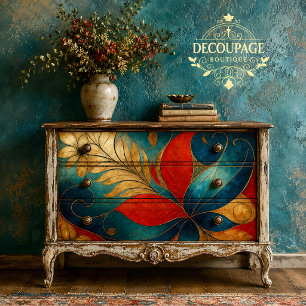 Fette Teal-Rot-Blumen-Dekupage Seidenpapier