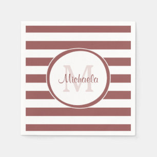 Fette Terrakotta-Rot-Streifen Name und Monogramm Serviette