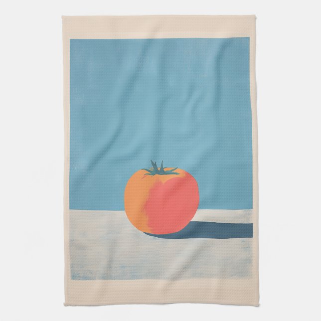Fette Tomate auf blauer minimalistischer Kunst Geschirrtuch (Vertikal)