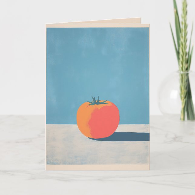 Fette Tomate auf blauer minimalistischer Kunst Karte (Vorderseite)