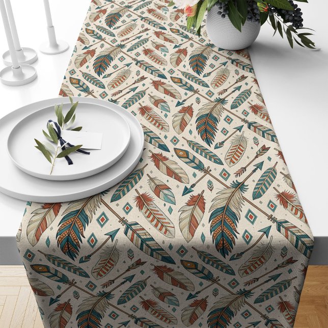 Fette Tribal Feathers Arrows Table Runner Decke (Bold Tribal Feathers Arrows Table Runner Decor)
