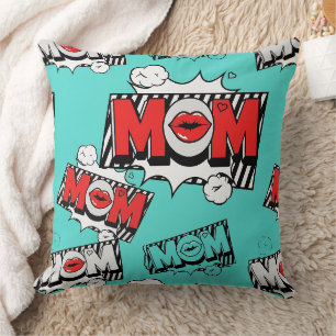 Fette Türkis-Comic-MOM-Grafikmuster Kissen