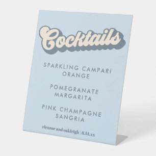 Fette Typografie Blaue Groovy Hochzeitscocktails Sockelschild