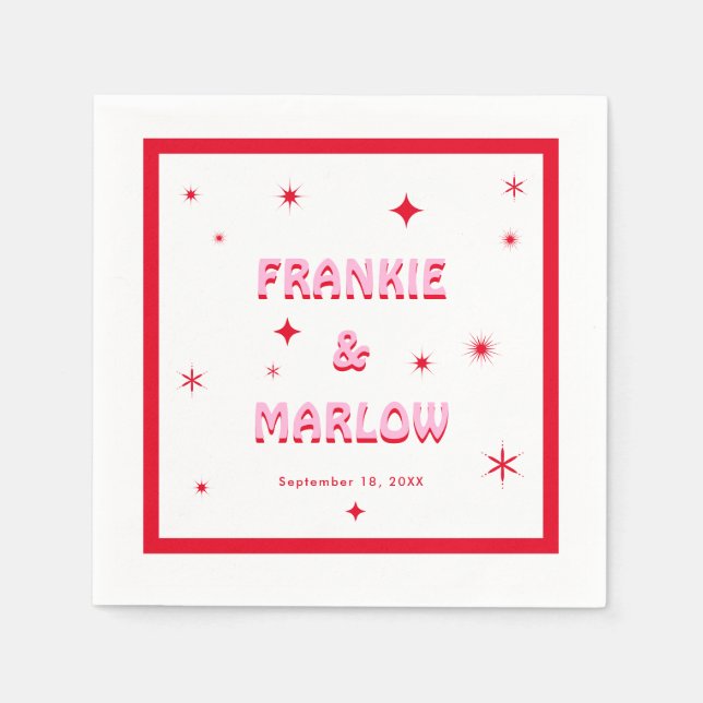 Fette Typografie Bright Pink Red Modern Wedding Serviette (Vorderseite)