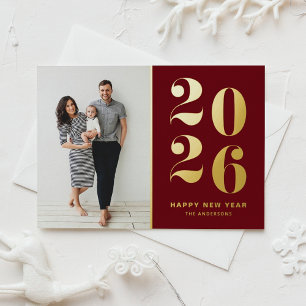Fette Typografie Burgund 2026 Neujahrsfoto Folien Feiertagspostkarte