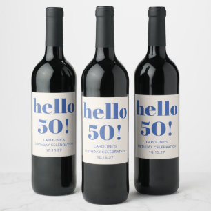 Fette Typografie Ivory Blue Modern 50. Geburtstag Weinetikett