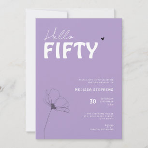 Fette Typografie Lila Weiße Elegante 50. Geburtsta Einladung
