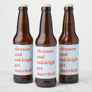 Fette Typografie Lustig Blau Orange Moderne Hochze Bierflaschenetikett