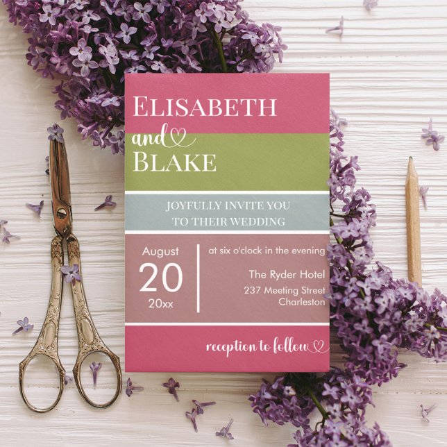 Fette Typografie Magenta und Grüne Moderne Hochzei Einladung (Von Creator hochgeladen)