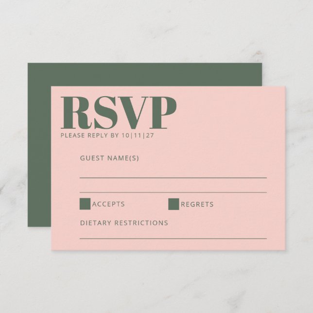 Fette Typografie Modernes Rosa und Grün RSVP Karte (Vorne/Hinten)