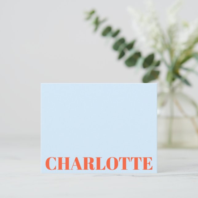 Fette Typografie Personalisiert Blau Orange Name Mitteilungskarte (Stehend Vorderseite)