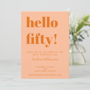 Fette Typografie Pfirsich Orange Modern 50. Geburt Einladung